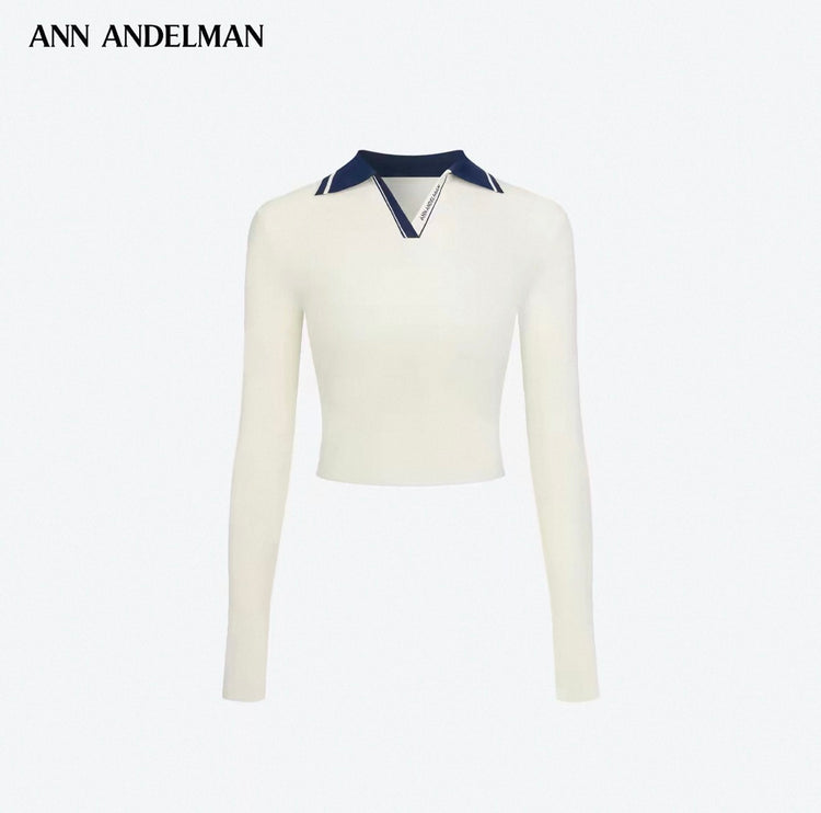 Contrast-trim golf knit top