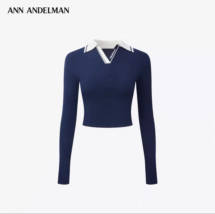 Contrast-trim golf knit top