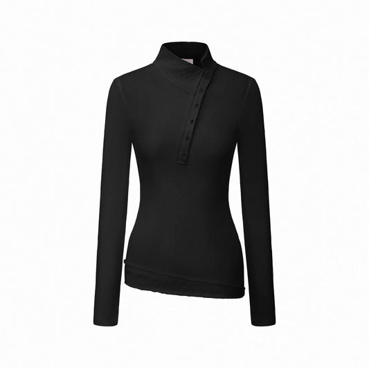 Lace Panelled Asymmetric Collar Top