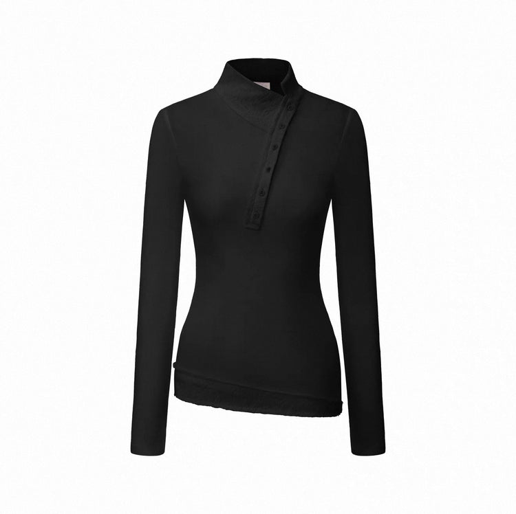 Lace Panelled Asymmetric Collar Top