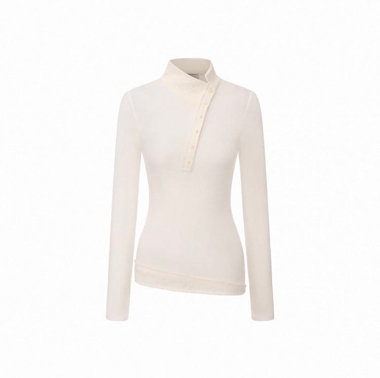Lace Panelled Asymmetric Collar Top