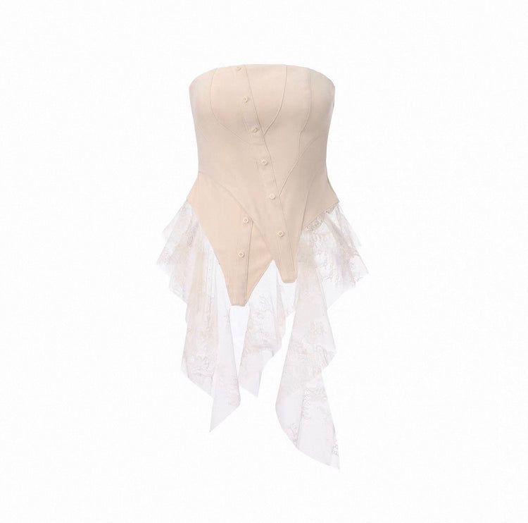Suede Faux Layered Flounce Tube Top