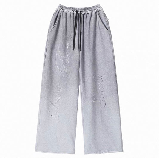 Rhinestone Wide-Leg Sweatpants