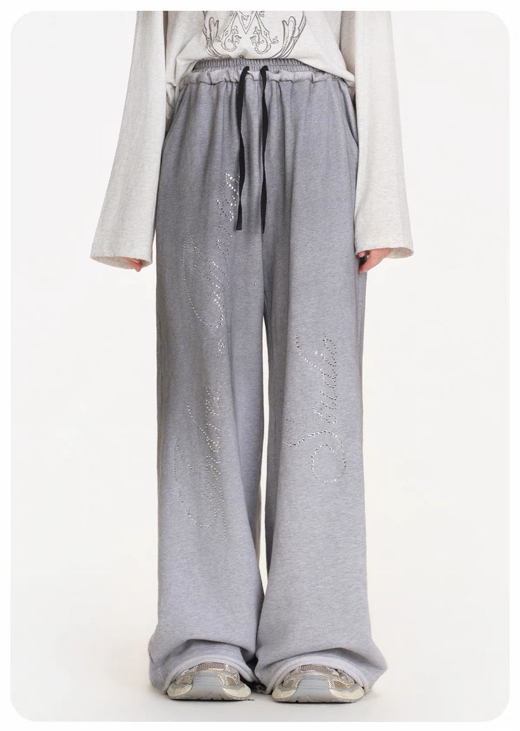 Rhinestone Wide-Leg Sweatpants