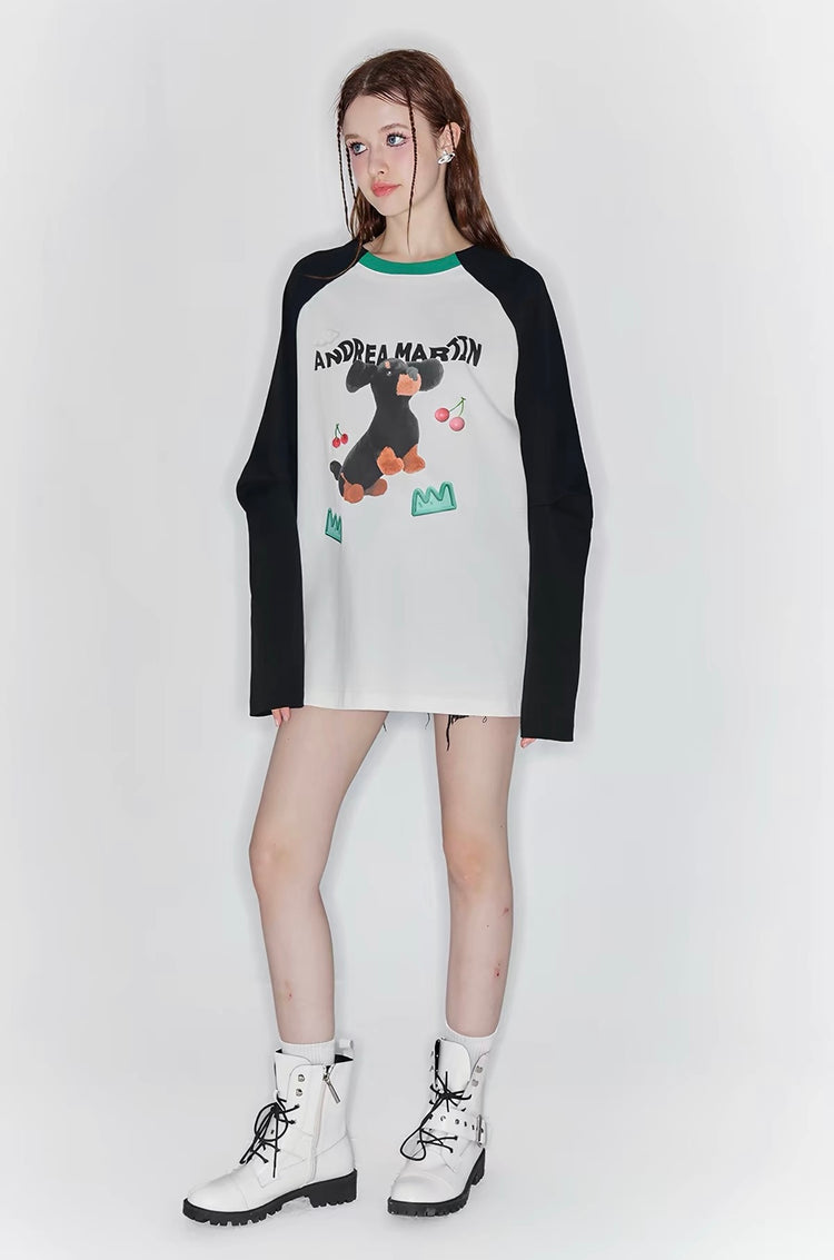 Embroidered Dog Raglan T-Shirt