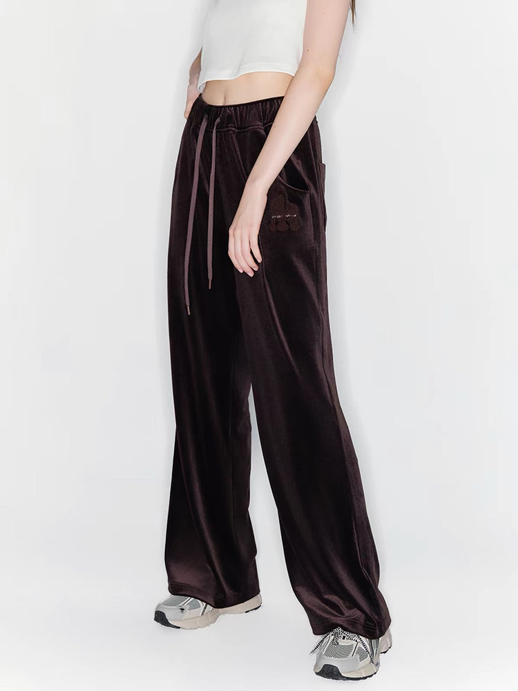 Letter Print Velvet Wide-Leg Pants