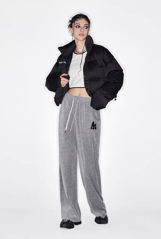 Letter Print Velvet Wide-Leg Pants