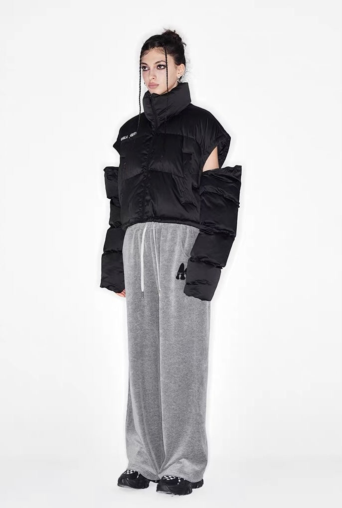 Letter Print Velvet Wide-Leg Pants