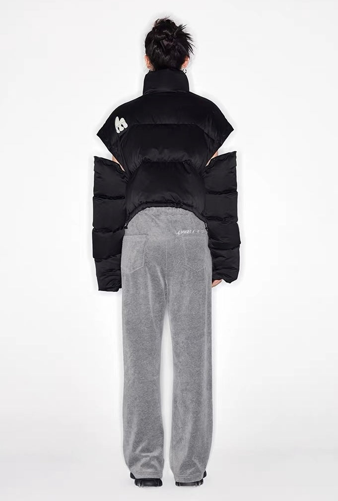 Letter Print Velvet Wide-Leg Pants