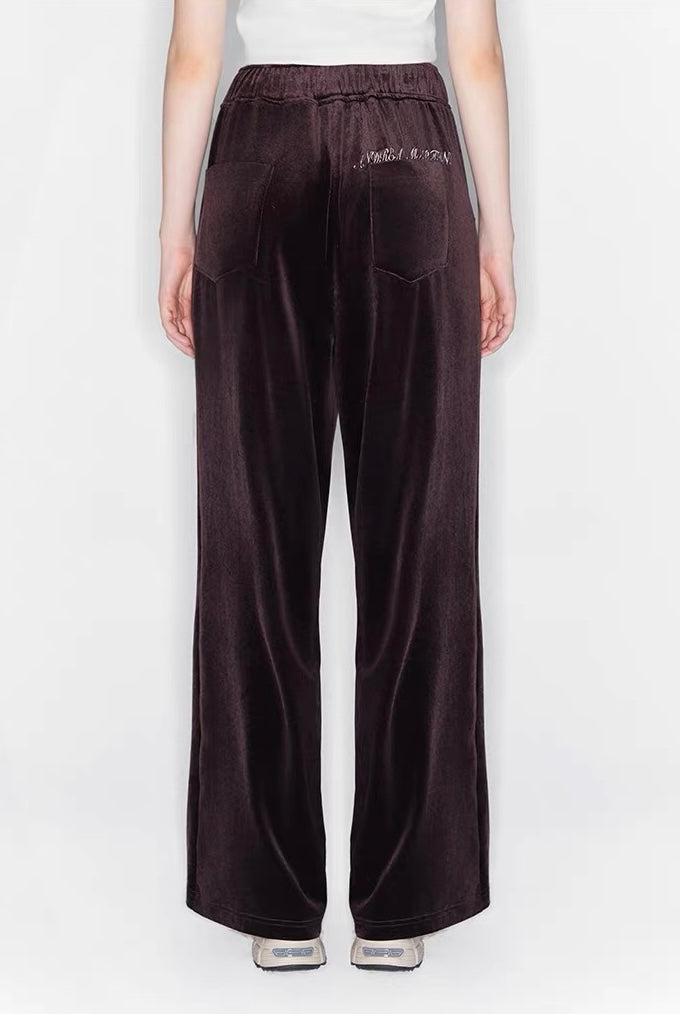 Letter Print Velvet Wide-Leg Pants