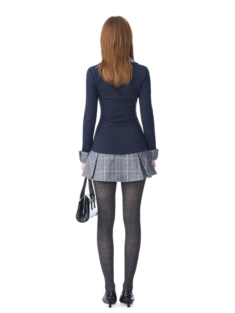 Faux Two-Piece Plaid Knit Dress