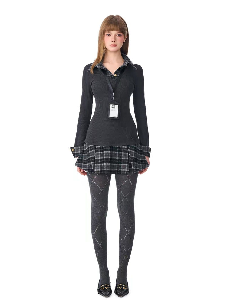 Faux Two-Piece Plaid Knit Dress