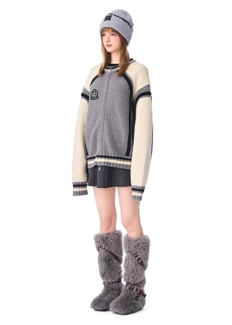 Embroidered Badge Logo Preppy Cardigan