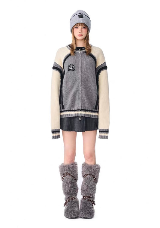 Embroidered Badge Logo Preppy Cardigan