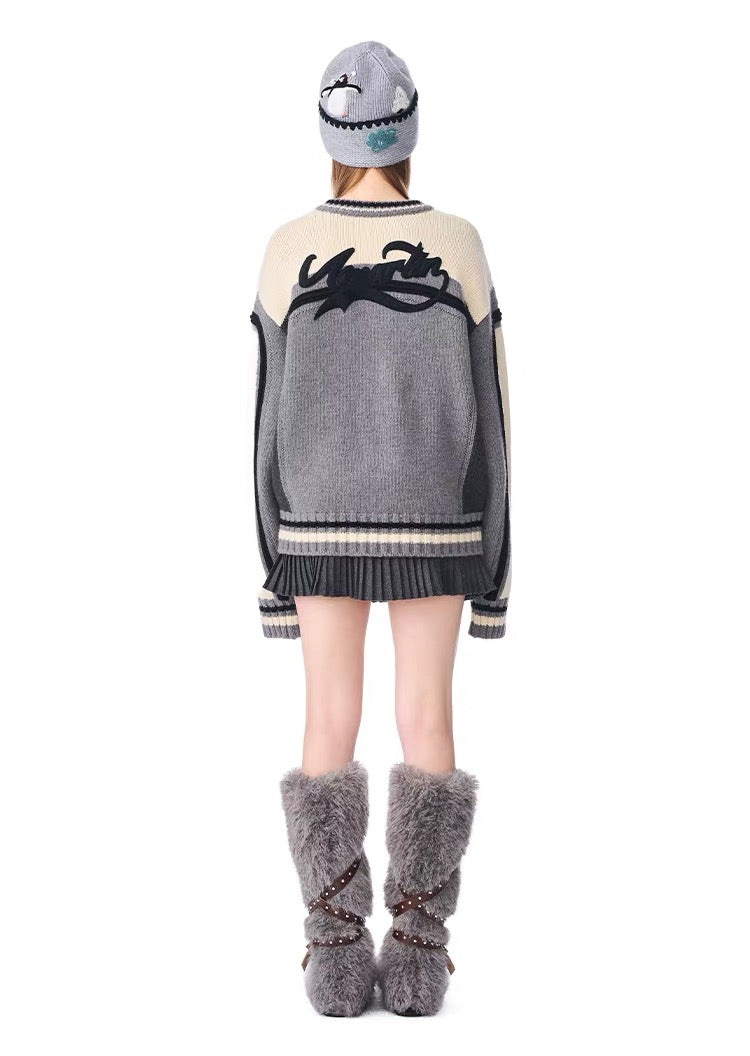 Embroidered Badge Logo Preppy Cardigan