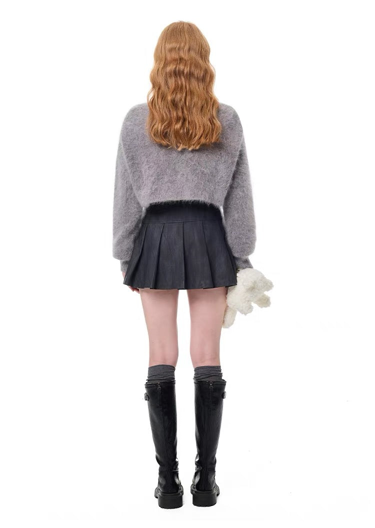 PU Leather Pleated Mini Skirt