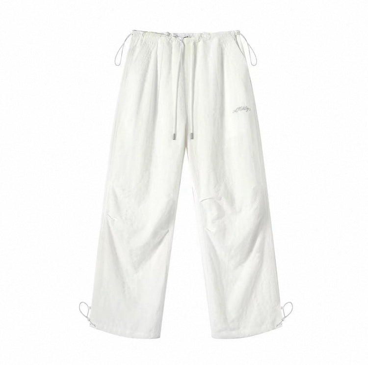 Textured Drawstring High-Waisted Casual Pants