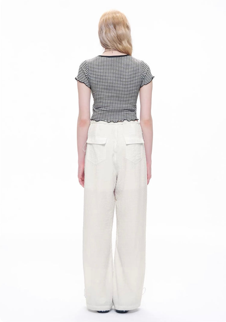 Textured Drawstring High-Waisted Casual Pants