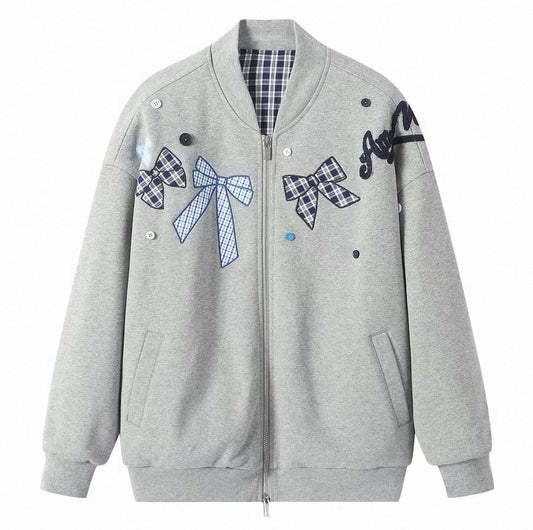 Reversible Bow Patch Hoodie Jacket