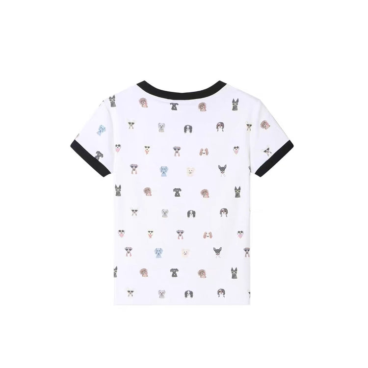 Cute Dog Print Short Sleeve Tee