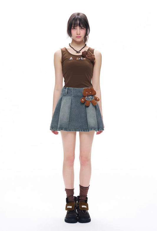 Plush Dog Appliqué U-Neck Tank Top
