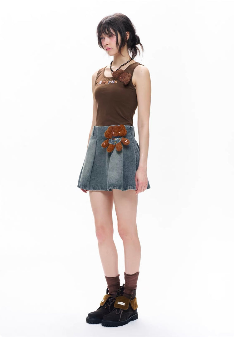 Plush Dog Appliqué U-Neck Tank Top