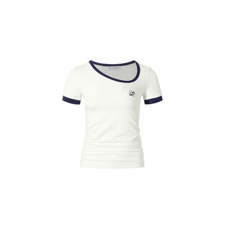 Color-Block Asymmetrical Neckline T-Shirt