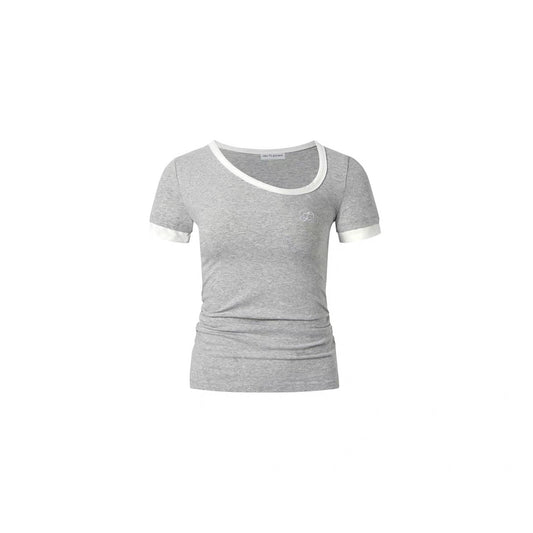 Color-Block Asymmetrical Neckline T-Shirt