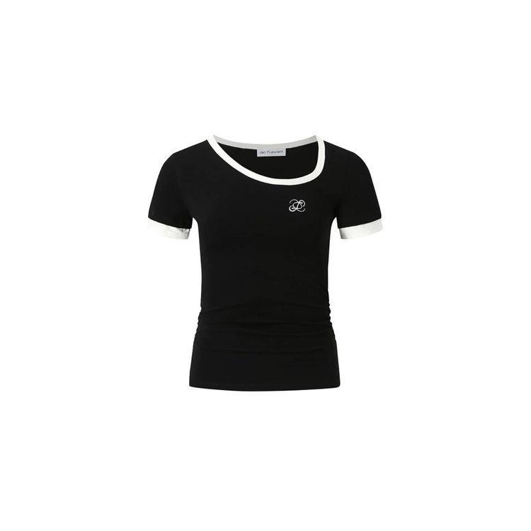 Color-Block Asymmetrical Neckline T-Shirt