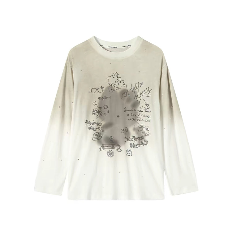 Spray Print Kitty Long Sleeve T-Shirt