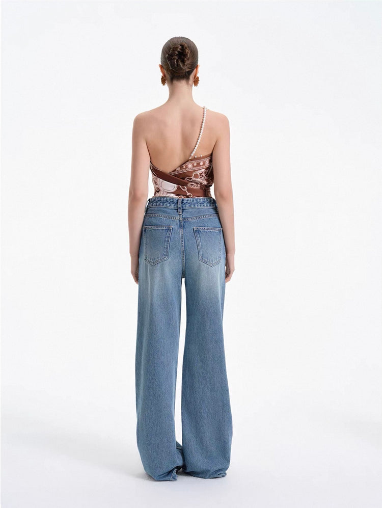 Pearl Chain Scarf-Tie Top