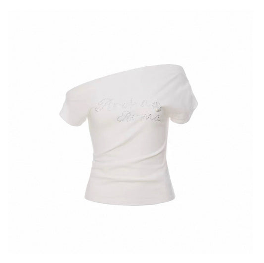 Shell Hotfix Rhinestone One-shoulder Top