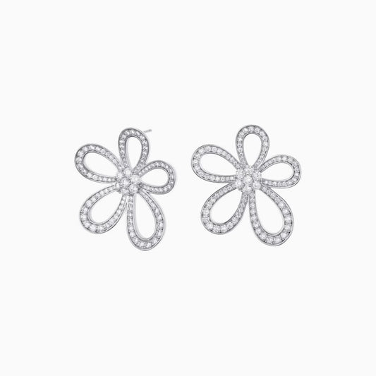 Lace Large Flower Pearl Earrings