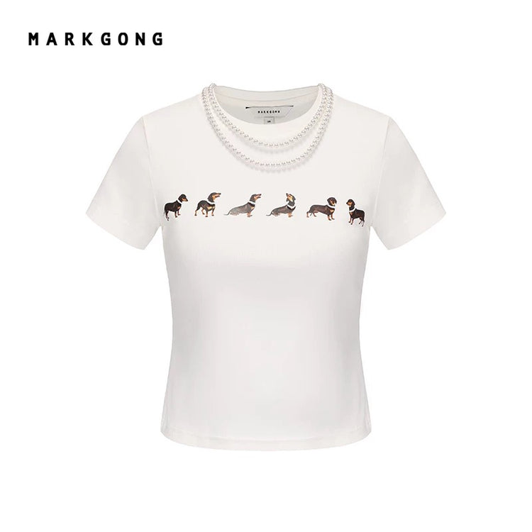 Dog Print Stretchy Short-sleeve Shirt