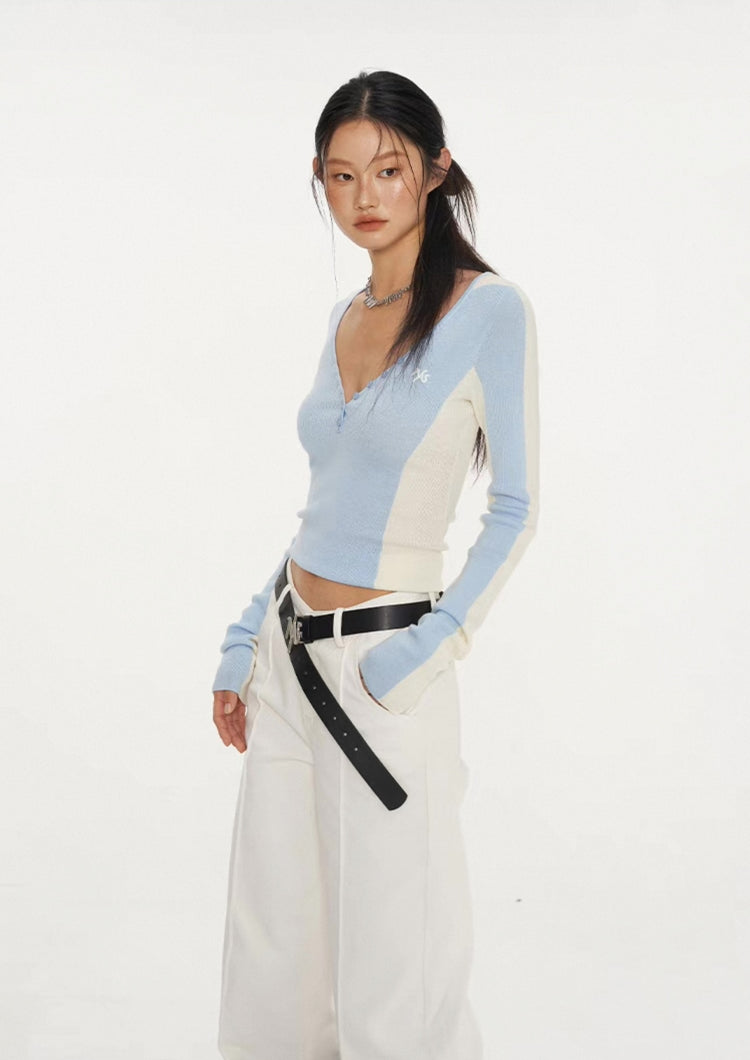 Mermaid Straight Shoulder V-neck Knit Top