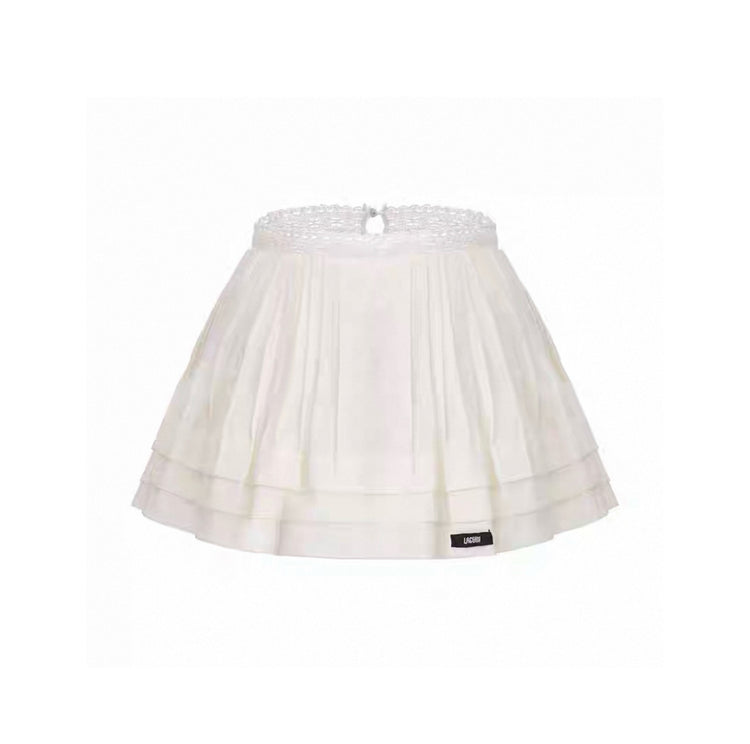 Jacquard Lace Waistband Tuck-pleated Puffy Skirt