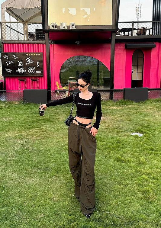 Square-Neck Belted Knitted Crop Top