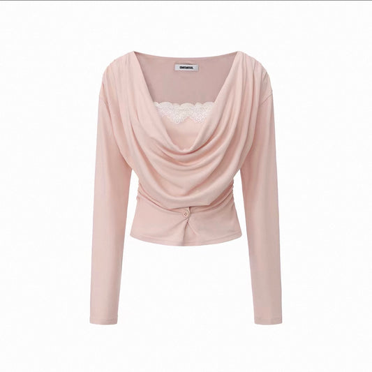 Layered Cowl Neck Lace Ruffle Top