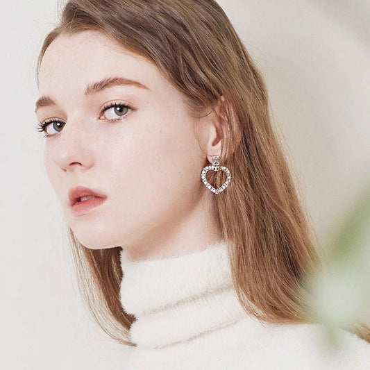 Heart-Shaped Hoop Crystal Earrings