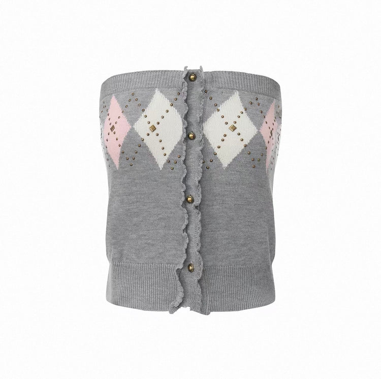 Rhinestone Diamond-Pattern Knit Tube Top
