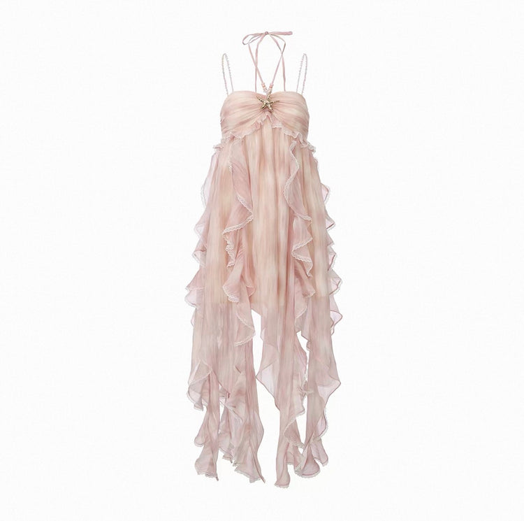Abstract Print Asymmetric-Hem Dress