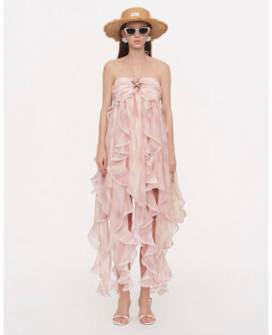 Abstract Print Asymmetric-Hem Dress