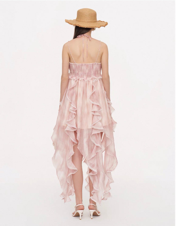 Abstract Print Asymmetric-Hem Dress