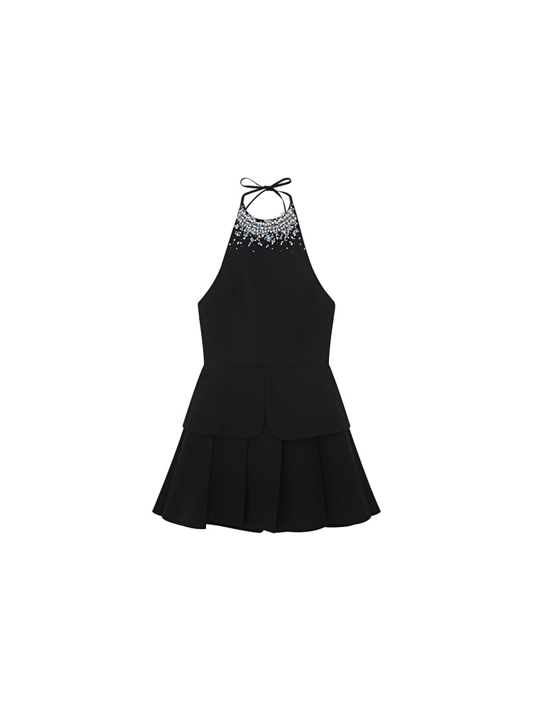 Crystal-embellished Tailored Halterneck Minidress