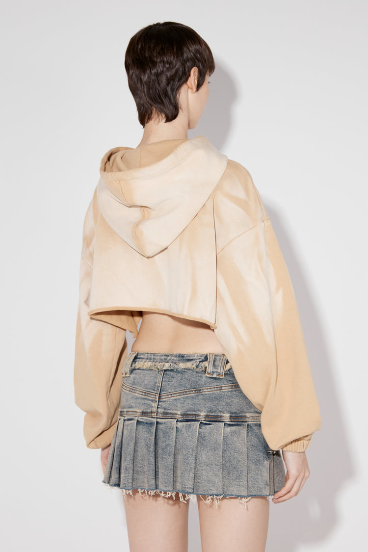 Beige Crystal Washed Cropped Hoodie