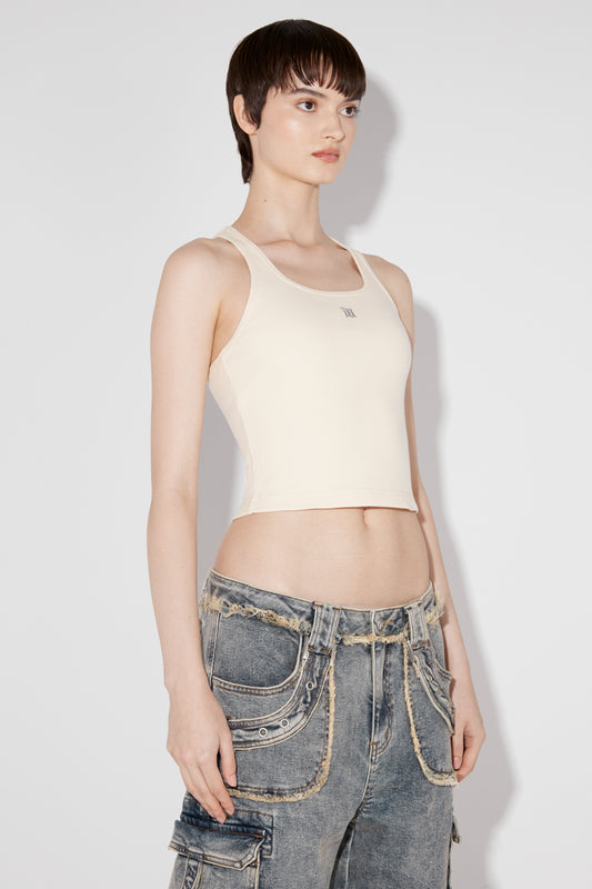 Beige M Logo Rib Tank Top