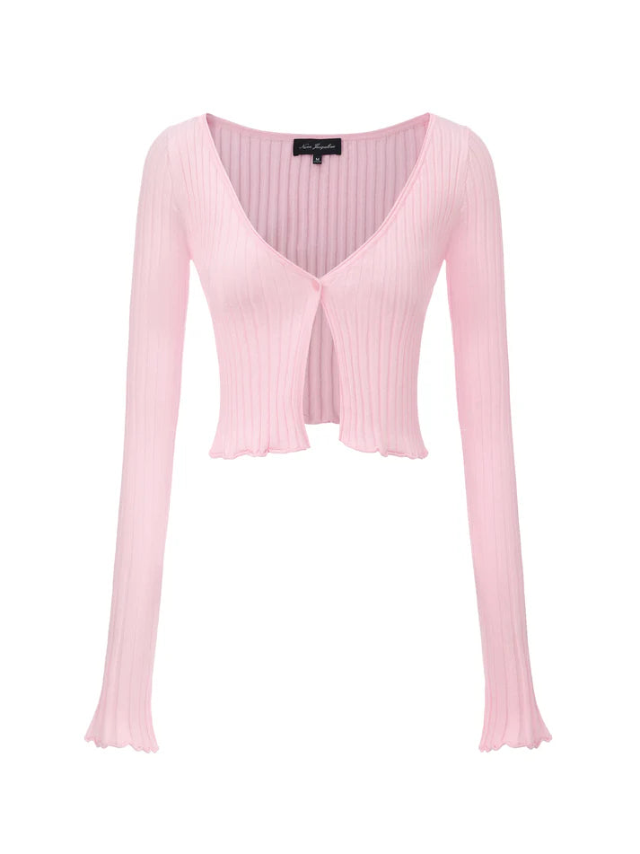 Jane Cropped Ribbed Knit Cardigan
