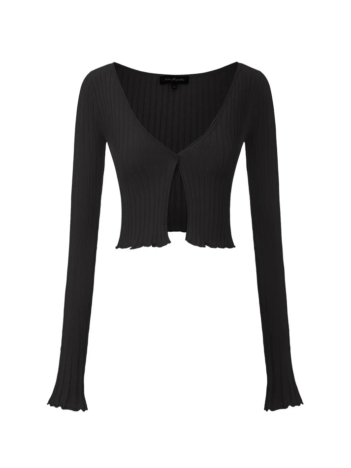 Jane Cropped Ribbed Knit Cardigan