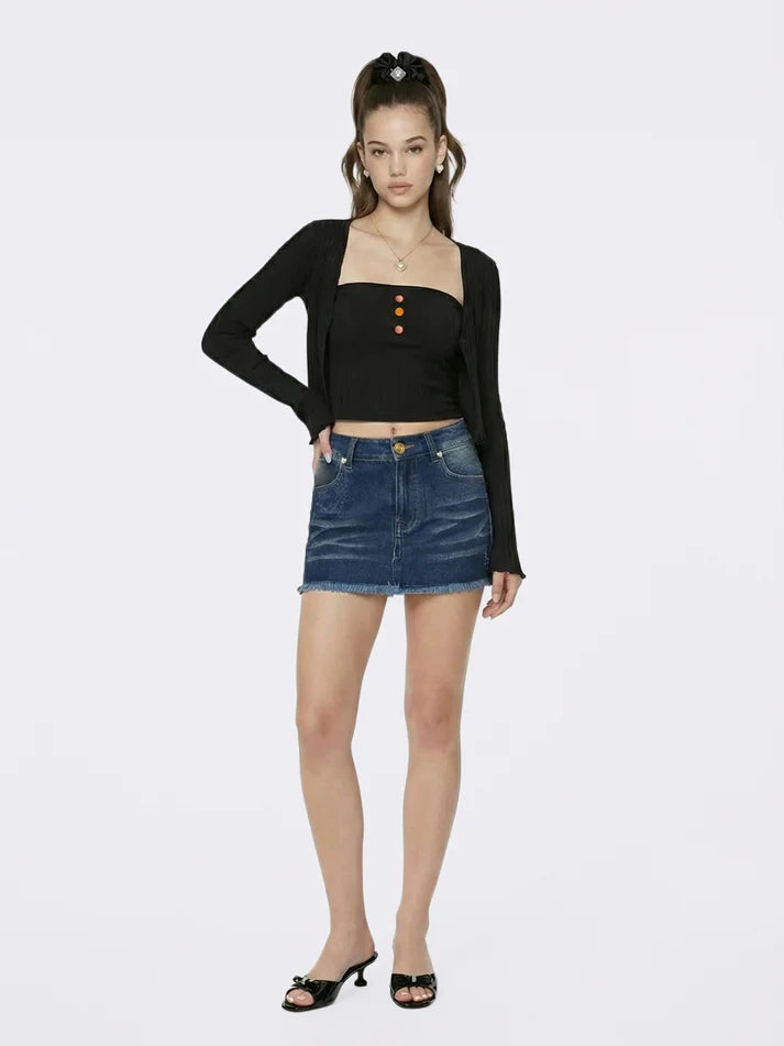 Jane Cropped Ribbed Knit Cardigan