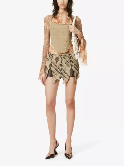 Floral-pattern Low-rise Silk Mini Skirt